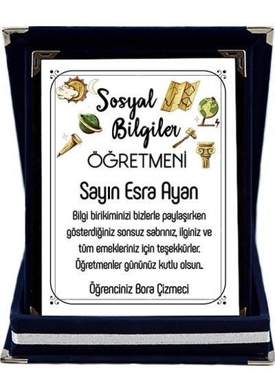 Sosyal Bilgiler Öğretmenine Hediye Isim Baskılı Plaket