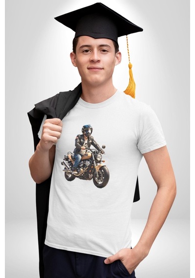Kask Motorsiklet Dünya Turu Unisex Unisex Beyaz Organik Baskılı T-shirt Penye Yüksek Kalite Beyaz