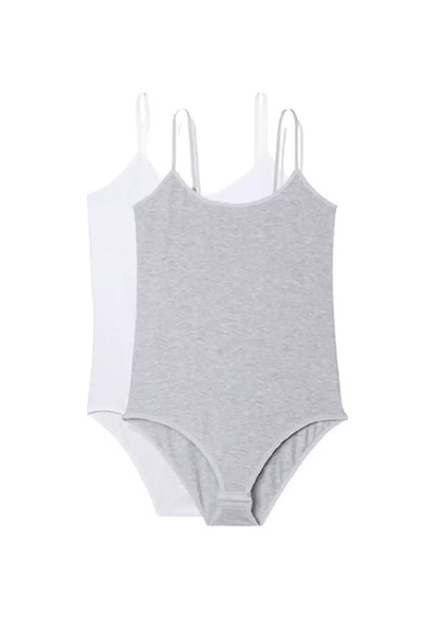 2 Adet İp Askılı Kadın Çıtçıtlı Body Beyaz Ve Gri Çok Renkli