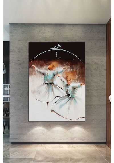 Dervişler Ve Hiç Yazılı Dini İslami Kanvas Tablo 50 x 70