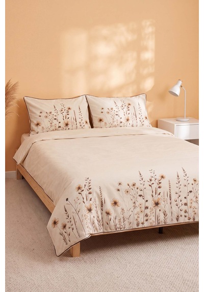 Mocha Garden Çift Kişilik %100 Pamuklu Nevresim Takımı - 4 Parça Çok Renkli