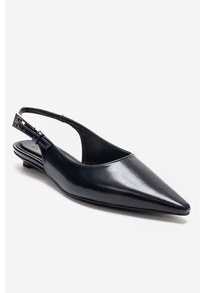 Luvishoes Jenna Lacivert Cilt Sivri Burunlu Kadın Alçak Topuklu Ayakkabı