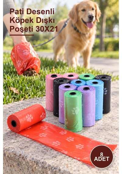 8 Adet Pati Desenli Köpek Dışkı Poşeti 30x21