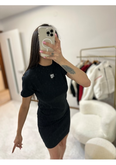 Moystore Alxndrwng Siyah Basic Yarım Kollu Elbise Siyah