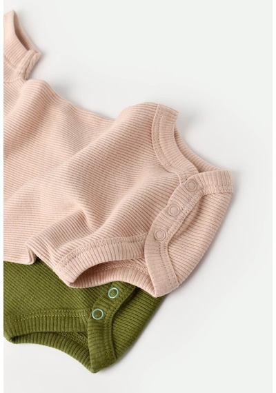 Rebebe Babycosy Modal 2 Li Kısa Kollu Bebek Badi - Bebek Body - Csym1121 (544642824) Yeşil - Pudra