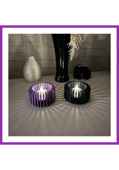 Bezos 3d Baskı Modern Çizgili Mumluk - Tealight Mumluk 1 Adet -mor Bty
