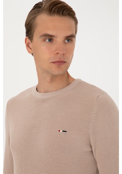 U.S. Polo Assn. Erkek Slim Fit Bisiklet Yaka Taş Basic Kazak 50313667-VR049