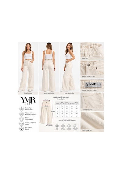 Ymr Moda Ekru Palazzo Geniş Paça Tensel Kadın Jeans 26459