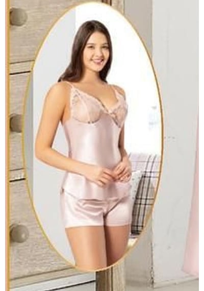 Xses 1005 Kadın Pudra Dantelli Saten 6 Lı Takım Pudra