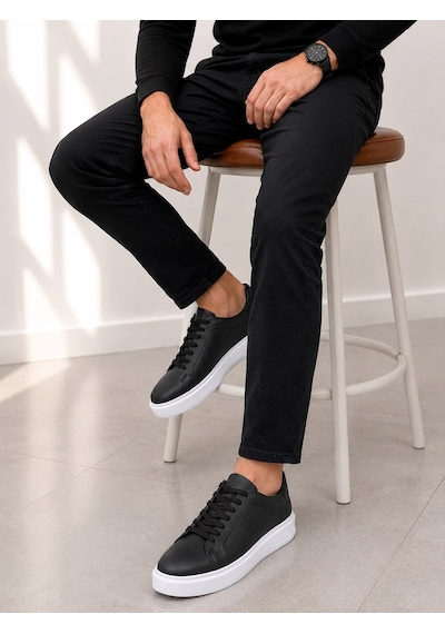 Papucumun Dünyası Erkek Hakiki Deri Sneaker Siyah