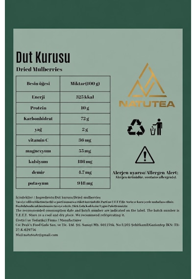 Natutea Dut Kurusu 400 G Kuru Meyve
