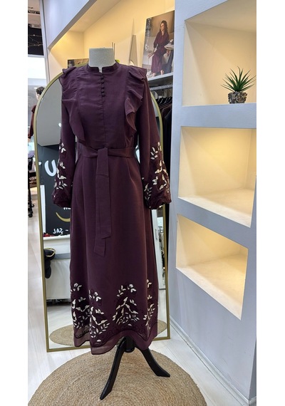 Nuss 2053 Nakiş Detay Elbise- Bordo
