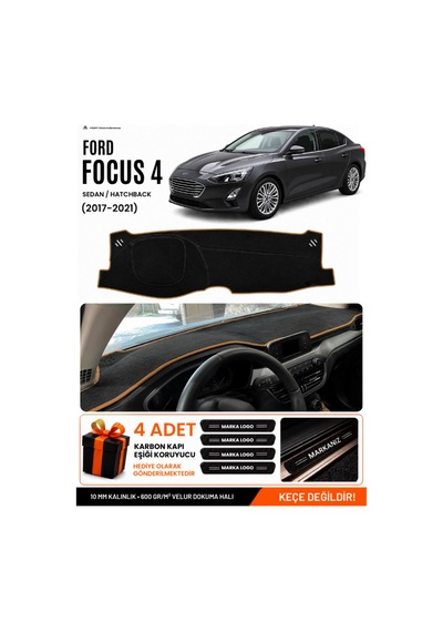 Ford Focus 4 2017-2021 Uyumlu Torpido Örtüsü, Torpido Kılıfı - Siyah Kahverengi