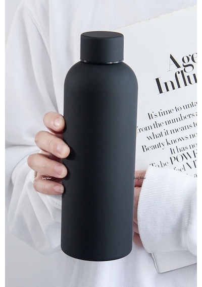 Exclusive 500 Ml Rubber Gövde Çay Termos Kupa Suluk Şişe Bardak Mug Siyah
