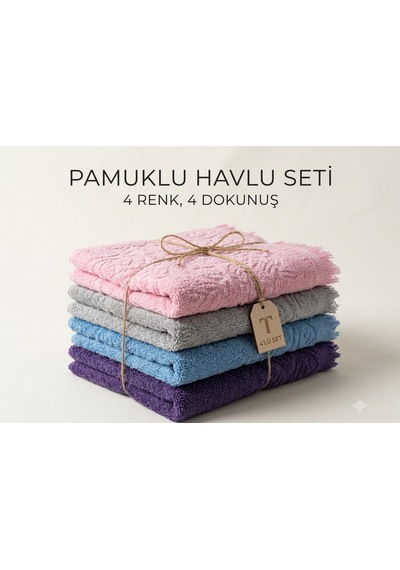 Pamuklu Mutfak Havlusu 4'lü Set 30x50 Cm El Ve Kurulama Havlusu Yumuşak Emici Çok Amaçlı Mavi