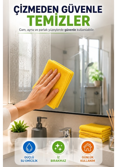Sarı 3'lü Mikrofiber Temizlik Bezi 35x35 Cm Çok Amaçlı Mutfak Cam Banyo Silme Ve Kurulama Bezi