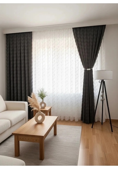 Nivemeshome Sedef 1-0093 Tam Desen Ekru 1/3 Pileli Tül Perde Çok Renkli