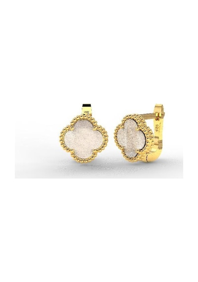 Roza Silver 925 Ayar Beyaz Sedef Taşlı Gold Yonca Gümüş Küpe Re10196