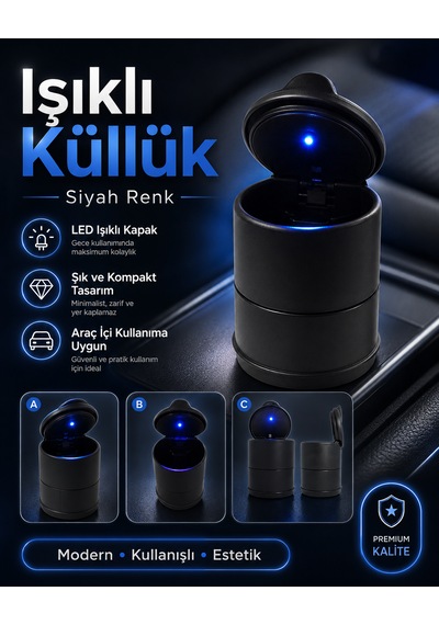 Işıklı Küllük Siyah Renk