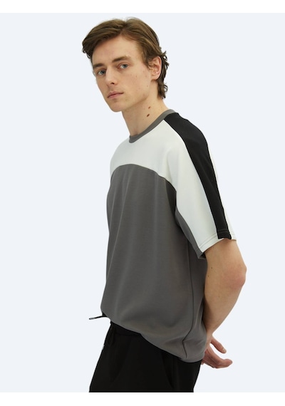Kip Antrasit Düz Bisiklet Yaka T-shirt Antrasit