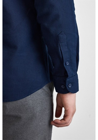 Süvari Lacivert Slim Düğmeli Yaka Düz Casual Gömlek Gm2008000264-m09