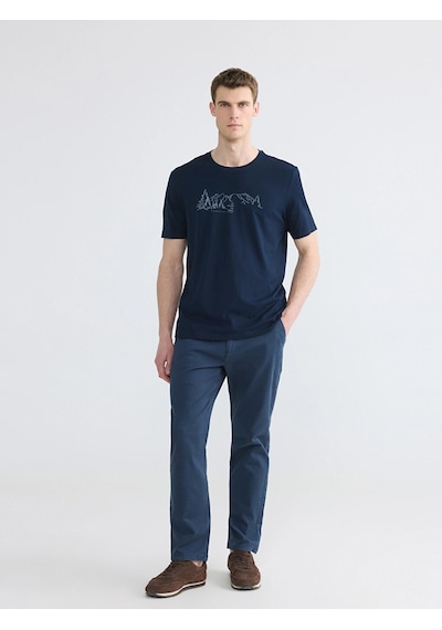 LC Waikiki Lcwaıkıkı Classic Lacivert Bisiklet Yaka Baskılı Erkek Tişört New Navy