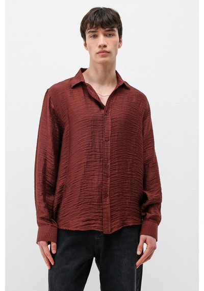 Vamos Dokulu Oversize Gömlek Bordo