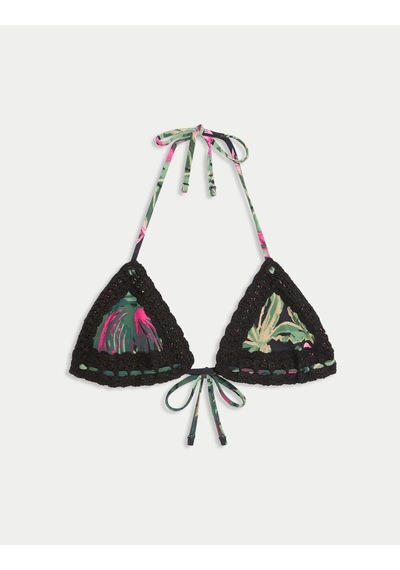 Marks & Spencer Dokulu Tropikal Desenli Üçgen Bikini Üst Pembe Mix
