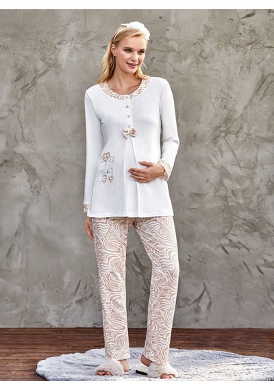 Flz Kadın Lohusa Pijama Takımı 2445-2440 Vizon