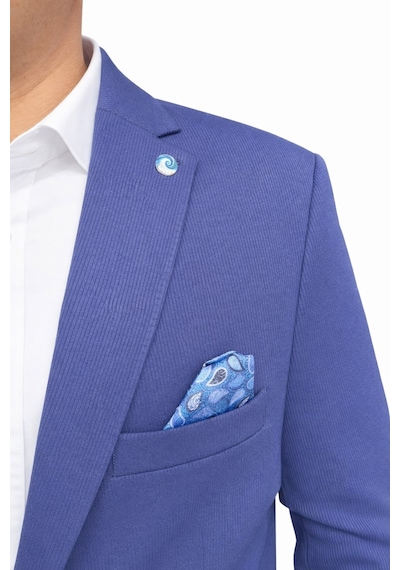 Plus Scorpion Erkek Slim Fit Ceket Likralı Fitilli Kumaş, Çift Düğmeli Tek Yırtmaçlı Modern Tasarım Mavi