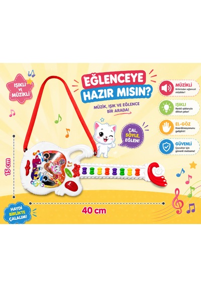 Mini Müzikli Oyuncak Gitar Kırmızı Beyaz