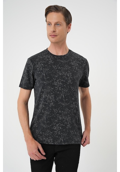 Efor Comfort Fit Bisiklet Yaka Batik Görünmlü Kısa Kol Casual Siyah Tişört Ts 905 Siyah