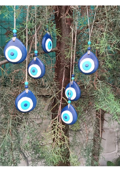 7 Li Lacivert Nazar Boncuğu Nazarlık Ev Ofis Hediyesi Ağaç Balkon Süsü 7 Li Set