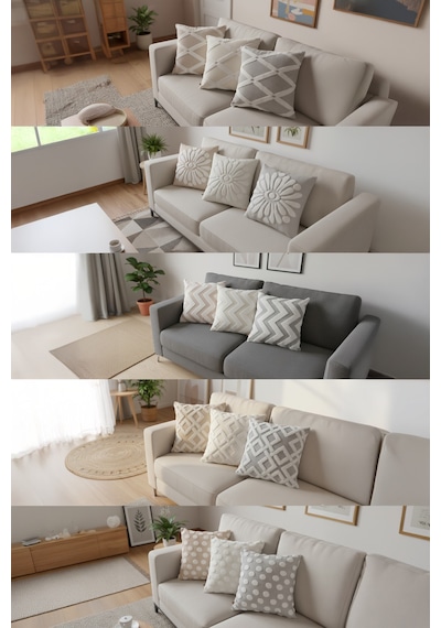Bohem Özel Tasarım Punch Panç Desen Kare Dekoratif Kırlent Kılıfı 43x43 cm Mila Bej