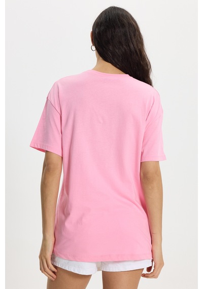 Tudors Kadın Slim Fit Dar Kesim Pamuk Kısa Kollu Bisiklet Yaka Pembe Tişört-50472 L