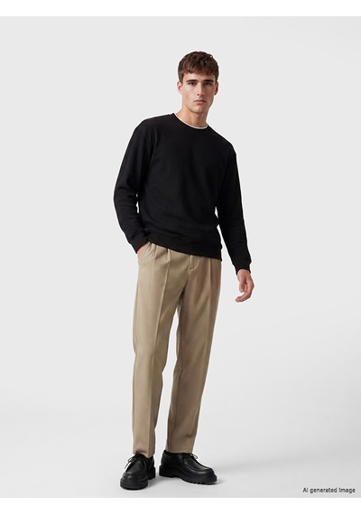 Lcw Vision Siyah Bisiklet Yaka Fitilli Erkek Sweatshirt