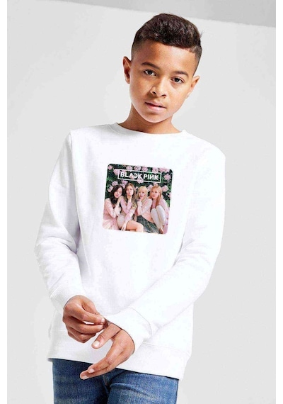 Tshirthane Blackpink Baskılı Unisex Çocuk Beyaz Sweatshirt (534770422) Beyaz