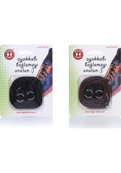 Magic Locks Yuvarlak Akıllı Ayakkabı Bağcık 2'li Set Siyah-kahverengi