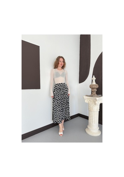 Verymoda Dama Desenli Puantiyeli Etek D3072002 Siyah