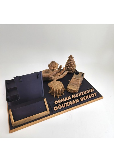 Kişiye Özel Orman Mühendisi Masa İsimliği Ve Kartvizitlik Gold - Siyah