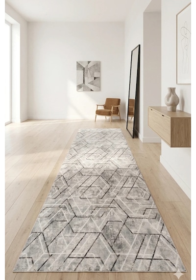 Villadia Home Textile Kaymaz Taban Modern Desen Halı Yolluk Leke Tutmaz Kolay Temizlenir Koridor Salon Yatak Mutfak Odası Vd4054gri Gri