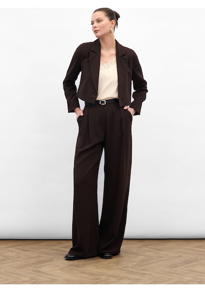 Sateen Luna Krep Pantolon - Kahve-136964 Kahve