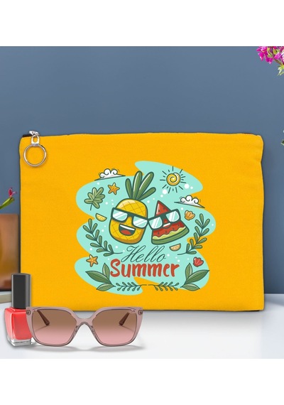 Bk Gift Yaz Temalı Astarlı Sarı Portföy Çanta 30x21cm, Baskılı El Çantası, Organizer Çanta
