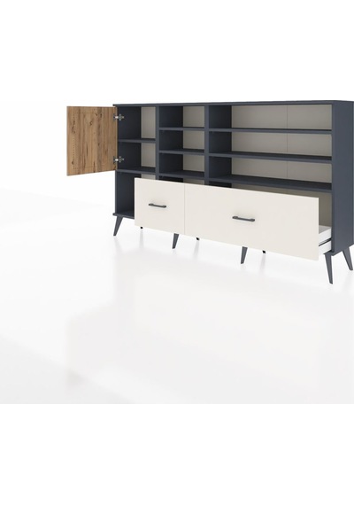 Arges Konsol 8 Raflı 2 Çekmeceli Tek Kapaklı 176x30x99 Antrasit-çam/aytaşı Atlas Çam/aytası - Antrasıt