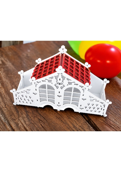 Ahşap Çay Poşeti Düzenleyici Beyaz Kırmızı Çatılı Lazer Kesim Mdf 30x18 Cm