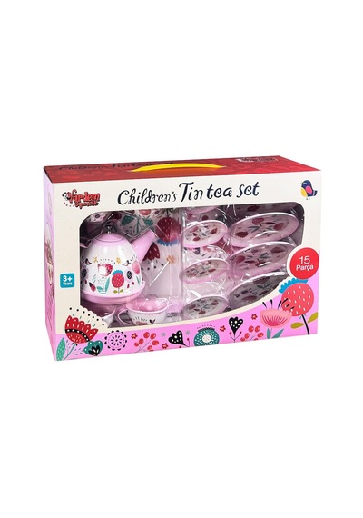 Çiçek Desenli Metal Çay Seti Kız Çocuk Evcilik Oyuncağı 3+ Yaş 15 Parça Kırılmaz 02