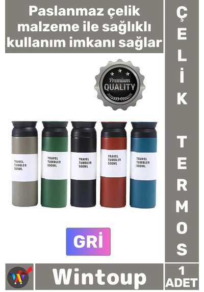 Termos Paslanmaz Sızdırmaz Vakumlu Isı Koruyucu Hediyelik Kamp Piknik Gri Şık Çelik Termos 500 Ml Çok Renkli