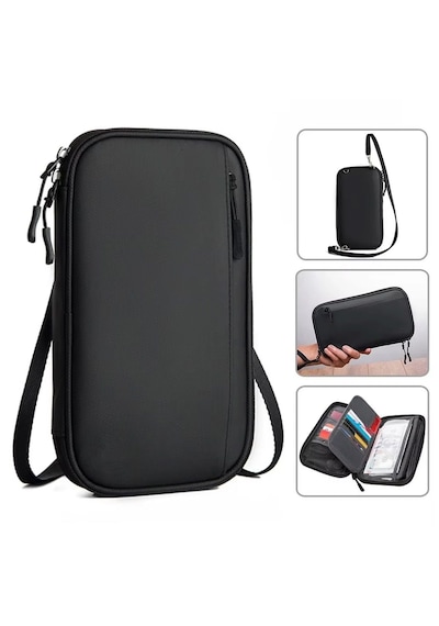 Microcase Unisex Su Geçirmez Çok Amaçlı Seyehat Pasaport Çok Gözlü Organizer Çanta Al4863 Siyah