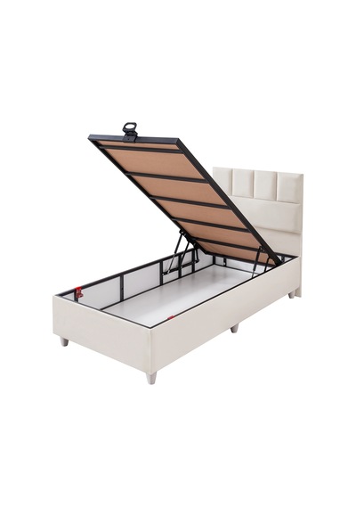 Baza Seti, Monaco Tek Kişilik Baza Başlık Maxi Yatak Seti, Krem - 100x200 Cm 100 x 200