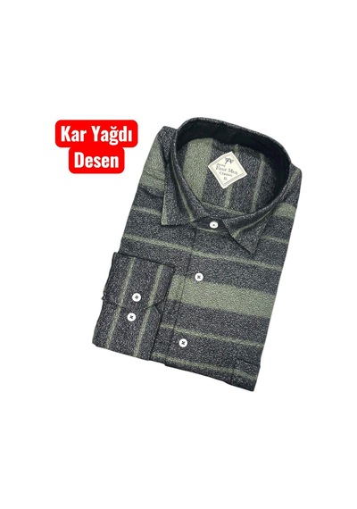 Klasik Cotton Uzun Kollu Terletmeyen Kışlık 2 Renkli Çizgili Gömlek Regular Kalıp Yeşil